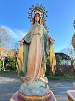 St. Mary & Jesus With Matching Stands style Gothic - Style en Plaster polychrome / Glass Eyes / Wood, Olot - Spain 19 th century