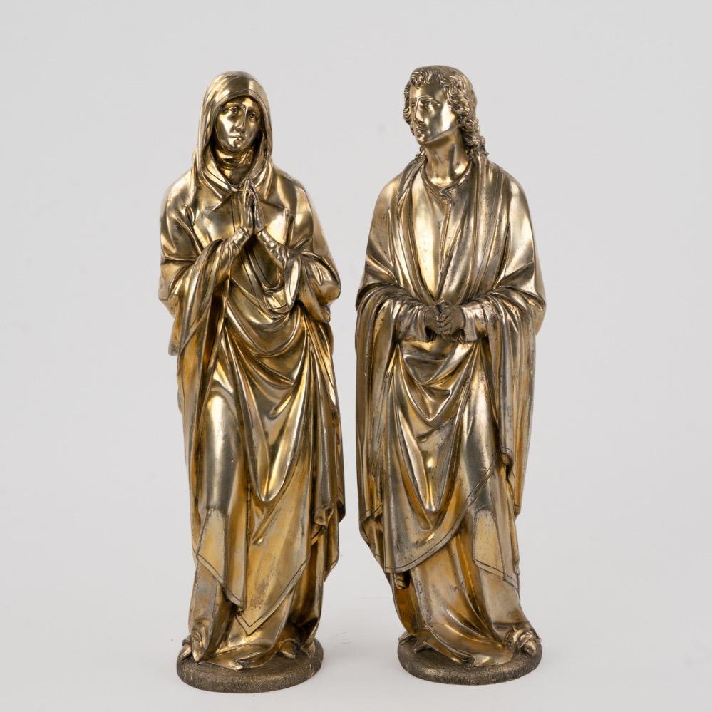 Pair Gothic - Style St. Mary & St. John Under The Cross / Calvary. By Bourdon.