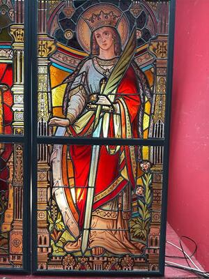 Stained Glass Windows St. Barbara & St. Catherine Of Antiochia. Architect Molenaar style Gothic - Style en Glass, Jesuit - Church Groningen - Netherlands 19 th century ( Anno 1888 )