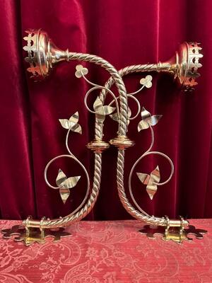Wall - Candle Holders style Gothic - Style en Brass / Bronze / Polished and Varnished, Belgium  19 th century