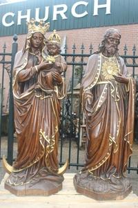 Hand-Carved Statue St. Mary With Child & Sacred Heart en wood oak, Belgium 19th century