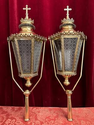 Lanterns en Brass / Bronze / Polished and Varnished / Glass, Belgium  19 th century ( Anno 1840 )