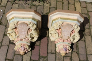 Matching Hanging Pedestals en plaster polychrome, Belgium 19th century