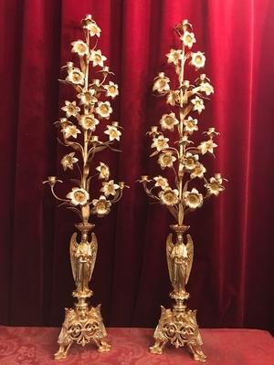 Lilies Candle Holders style NEO-CLASSISISTIC en Brass / Bronze / Polished and Varnished, France 19th century ( anno 1875 )
