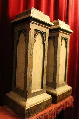 Pair  Pedestals  Wood / Polychrome (Marbled) Gothic Style