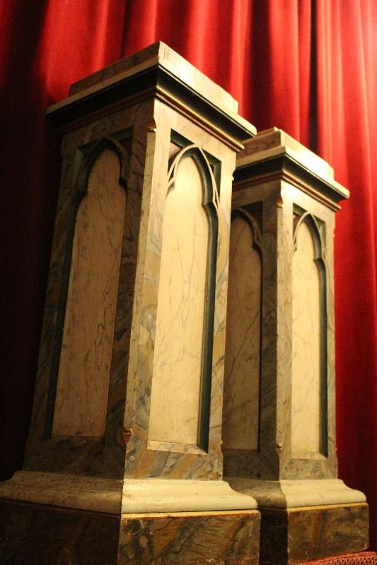 Pair  Pedestals  Wood / Polychrome (Marbled) Gothic Style