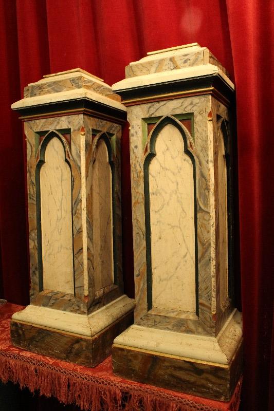 Pair  Pedestals  Wood / Polychrome (Marbled) Gothic Style