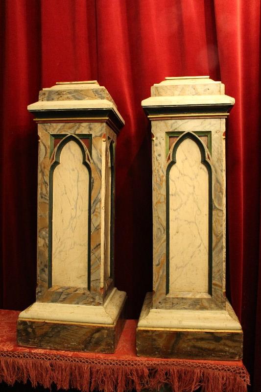 Pair  Pedestals  Wood / Polychrome (Marbled) Gothic Style