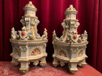 Baldachins  style Romanesque en Terra-Cotta polychrome, France 19th century
