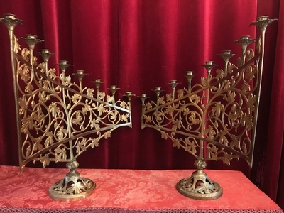 Candle Holders style Romanesque en Bronze / Gilt, France 19th century ( anno 1875 )