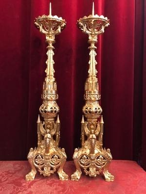 Candle Holders style Romanesque en Full Bronze / Polished and Varnished, France 19th century ( anno 1875 )