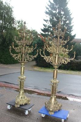 Candle Holders style Romanesque en Bronze / Gilt, France 19th century