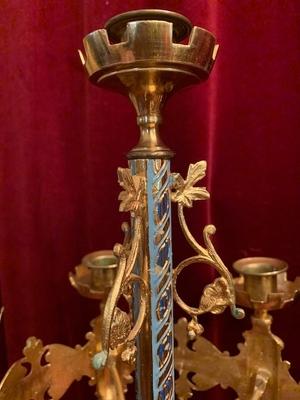 Candle Holders style Romanesque en Brass / Bronze / Gilt, France 19th century ( anno 1890 )