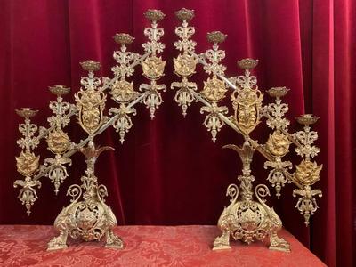 Candle Holders Adjustable style Romanesque en Bronze / Polished and Varnished, France 19 th century ( Anno 1875 )