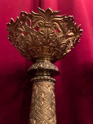 Candle Sticks style Romanesque en Brass / Gilt, France 19th century ( anno 1890 )