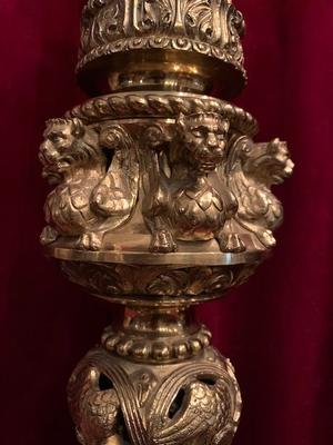 Candle Sticks style Romanesque en Brass / Gilt, France 19th century ( anno 1890 )