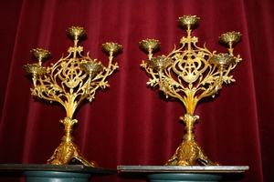 Candle Sticks style Romanesque en Bronze / Polished and Varnished, France 19th century