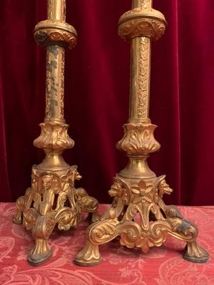 Candle Sticks Measures Without Pin style Romanesque en Bronze / Gilt, France 19th century ( anno 1890 )