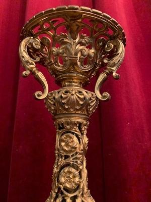 Candle Sticks Measures Without Pin style Romanesque en Bronze / Gilt, France 19th century ( anno 1890 )