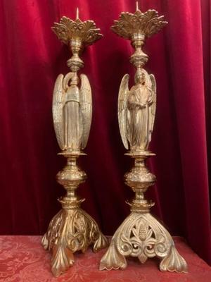 Candle Sticks Measures Without Pin style Romanesque en Bronze / Polished / New Varnished, France 19th century ( anno 1875 )