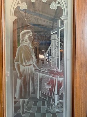 Doors Etched Glass Imagintations St. Joseph And Jesus style Romanesque en Wood / Glass, Belgium 20th century ( Anno 1920 )