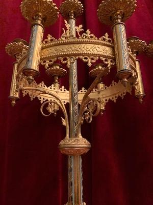 Matching Candle-Holders style Romanesque en Bronze / Gilt, France 19th century ( anno 1890 )