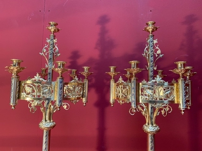 Matching Chandeliers style Romanesque en Full Bronze Gilt  / Polished and Varnished / Enamel Parts, France 19th century ( anno 1875 )