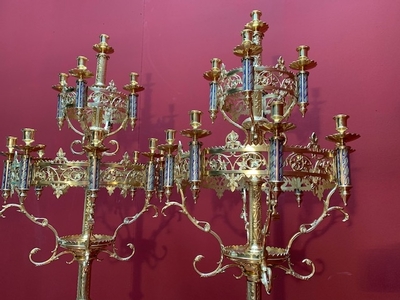 Matching Chandeliers style Romanesque en Full Bronze / Gilt /  Polished and Varnished / Enamel Parts, France 19th century ( anno 1875 )