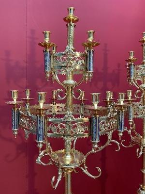 Matching Chandeliers style Romanesque en Full Bronze / Gilt /  Polished and Varnished / Enamel Parts, France 19th century ( anno 1875 )