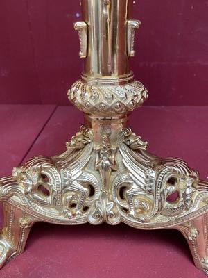 Pair Of Matching Romanesque-Style Candle-Holders Measures Without Pin style Romanesque en Bronze / Polished / New Varnished, PARIS – FRANCE 19th century ( anno 1870 )