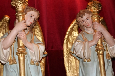 Angels style ROMANESQUE-STYLE en Terra-Cotta polychrome, France 19th century (anno 1880 )
