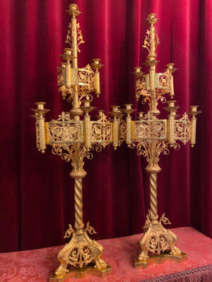 Candelabra style Romanesque - Style en Brass / Bronze / Polished and Varnished, France 19 th century ( Anno 1885 )