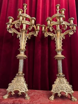 Candle Holders  style Romanesque - Style en Bronze / Polished and Varnished, France 19 th century ( Anno 1865 )
