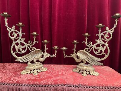 Candle Holders style Romanesque - Style en Bronze Gilt, France 19 th century ( Anno 1885 )