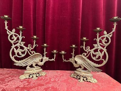 Candle Holders style Romanesque - Style en Bronze Gilt, France 19 th century ( Anno 1885 )