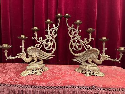 Candle Holders style Romanesque - Style en Bronze Gilt, France 19 th century ( Anno 1885 )