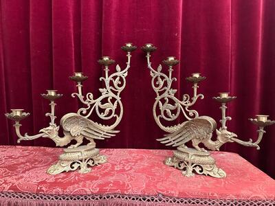 Candle Holders style Romanesque - Style en Bronze Gilt, France 19 th century ( Anno 1885 )