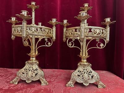 Candle Holders style Romanesque - Style en Brass / Bronze / Polished and Varnished, France 19 th century ( Anno 1885 )