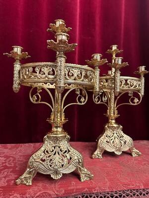 Candle Holders style Romanesque - Style en Brass / Bronze / Polished and Varnished, France 19 th century ( Anno 1885 )