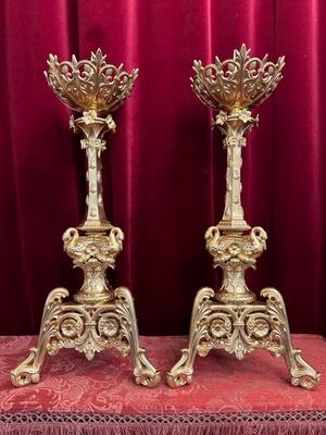 Candle Holders Measures Without Pin style Romanesque - Style en Bronze / Polished and Varnished, France 19 th century ( Anno 1865 )