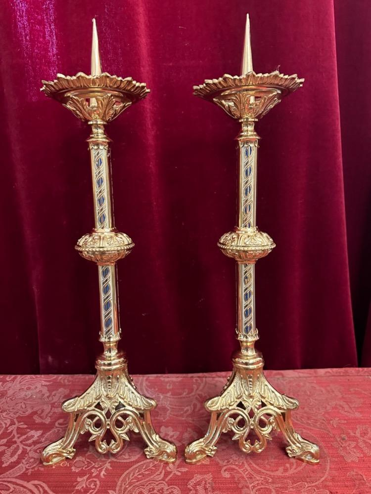 Pair Romanesque - Style Candle Holders Measures Without Pin