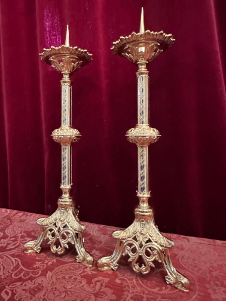 Pair Romanesque - Style Candle Holders Measures Without Pin