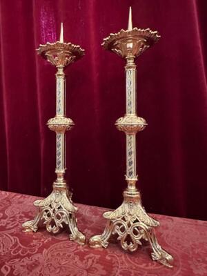 Candle Holders Measures Without Pin style Romanesque - Style en Bronze / Polished and Varnished, France 19 th century ( Anno 1885 )