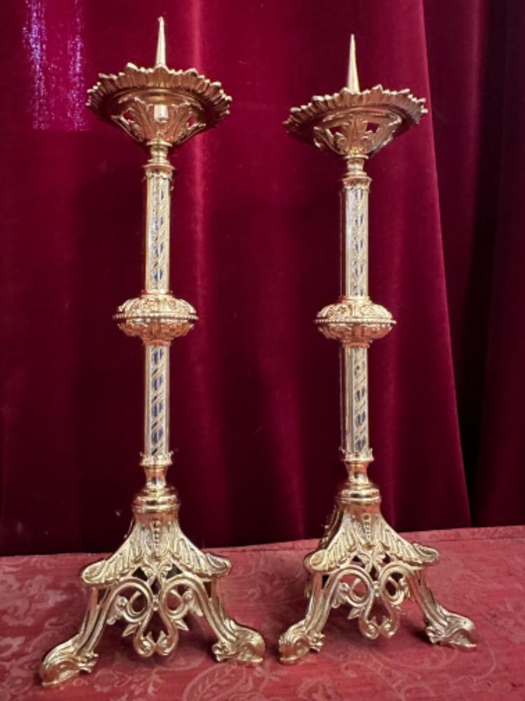 Pair Romanesque - Style Candle Holders Measures Without Pin