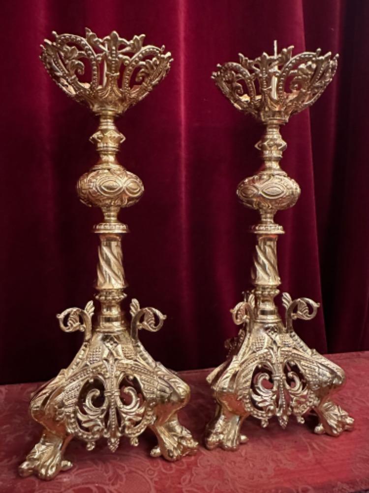 Pair Romanesque - Style Candle Holders Measures Without Pin