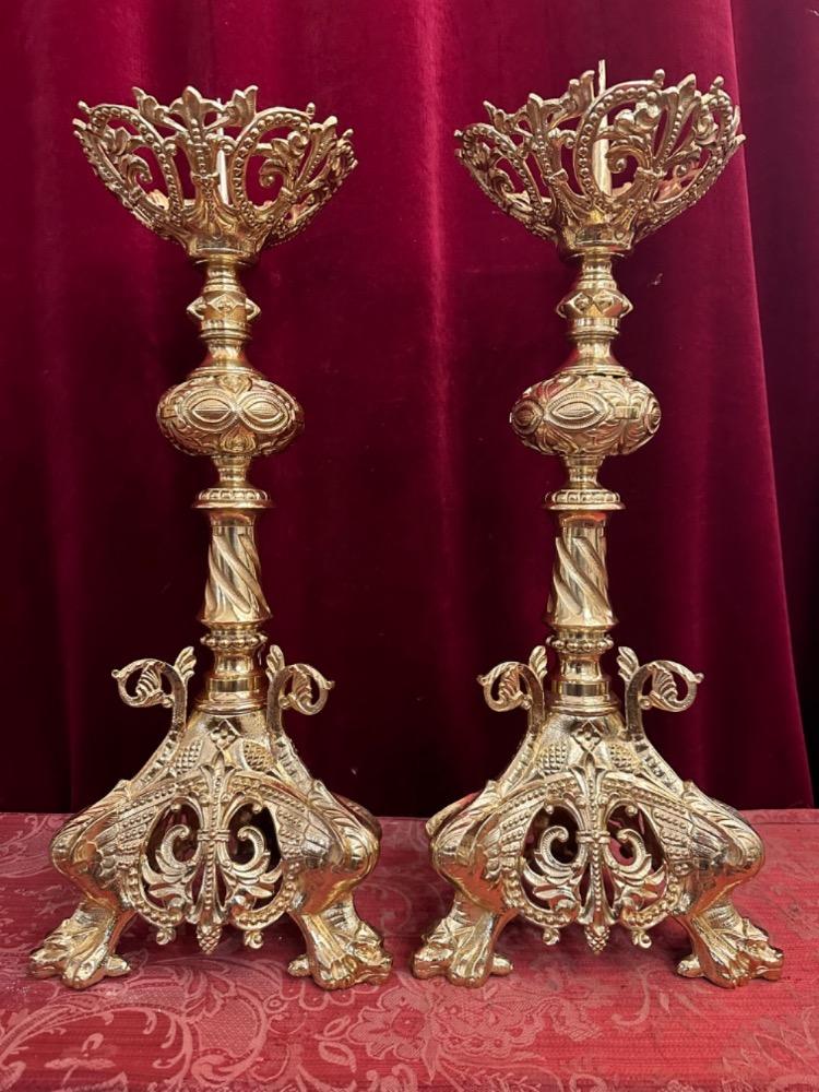 Pair Romanesque - Style Candle Holders Measures Without Pin