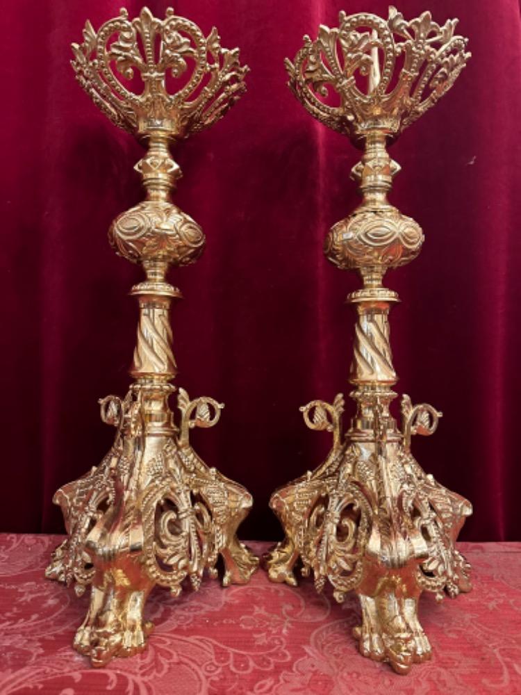 Pair Romanesque - Style Candle Holders Measures Without Pin