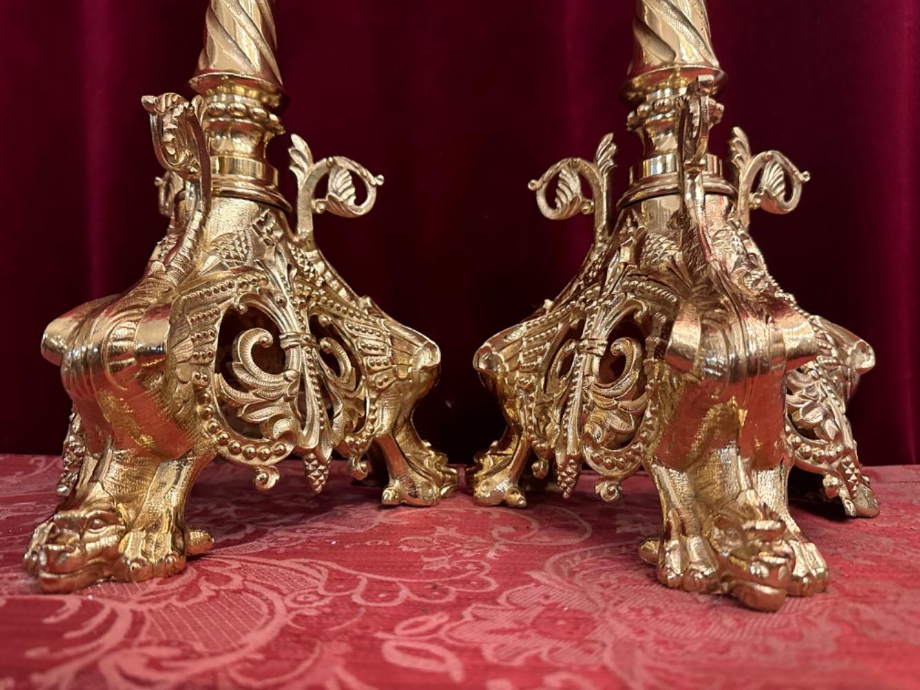 Pair Romanesque - Style Candle Holders Measures Without Pin