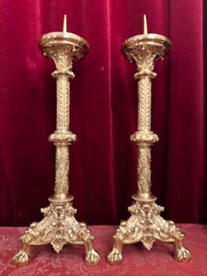 Candle Holders Measures Without Pin style Romanesque - Style en Bronze / Polished and Varnished, Belgium  19 th century ( Anno 1885 )