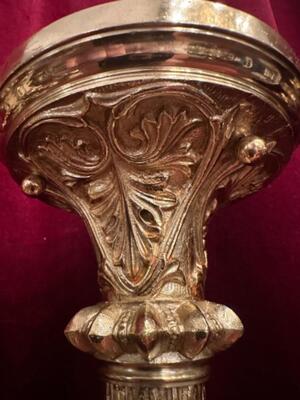 Candle Holders Measures Without Pin style Romanesque - Style en Bronze / Polished and Varnished, Belgium  19 th century ( Anno 1885 )